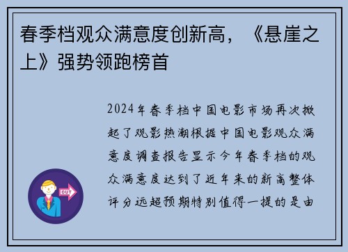 春季档观众满意度创新高，《悬崖之上》强势领跑榜首