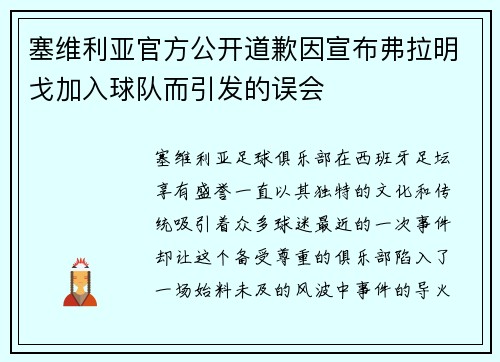 塞维利亚官方公开道歉因宣布弗拉明戈加入球队而引发的误会