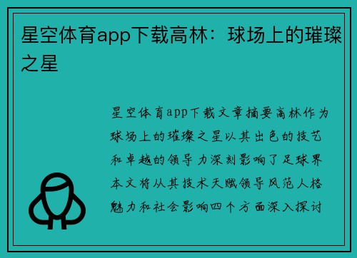 星空体育app下载高林：球场上的璀璨之星
