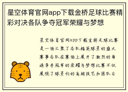 星空体育官网app下载金桥足球比赛精彩对决各队争夺冠军荣耀与梦想