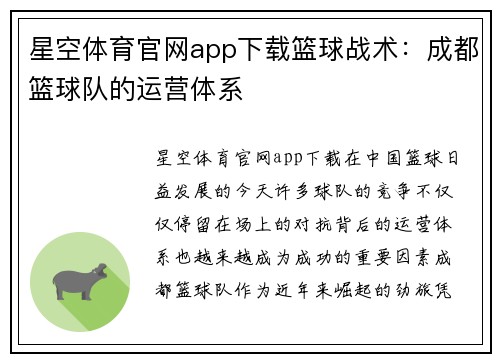 星空体育官网app下载篮球战术：成都篮球队的运营体系